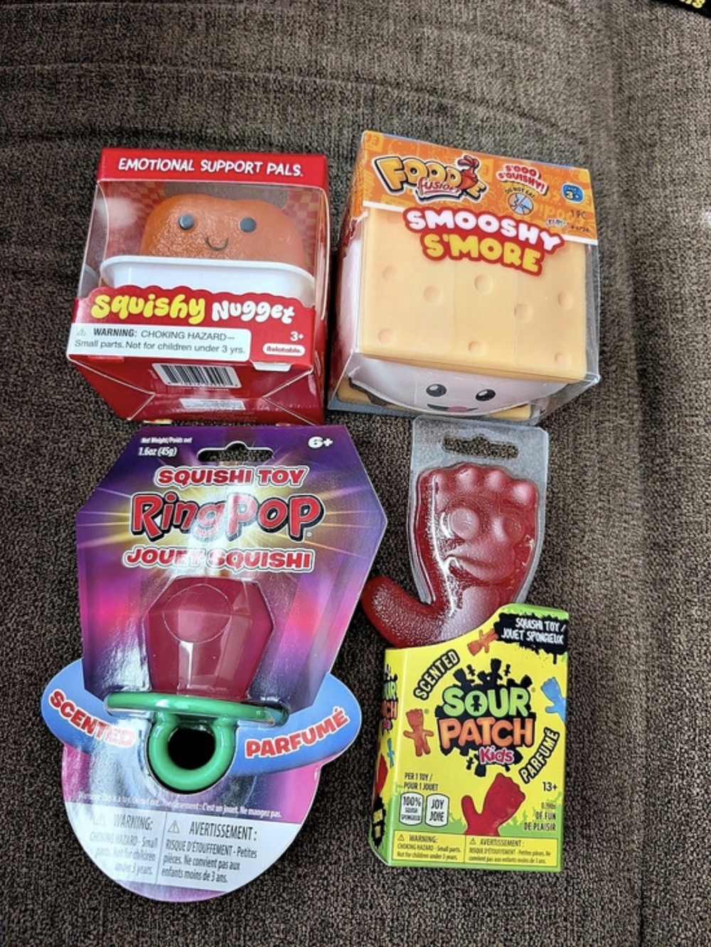 Ring Pop, SourPatchkid, Smooshy S'more& Emotion Support Nugget
